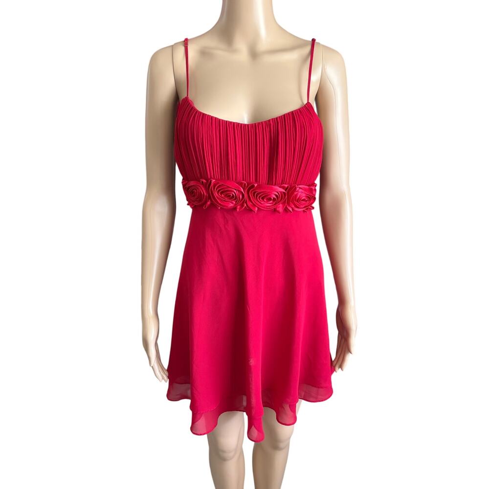 Flora Red Rosette Babydoll Dress Y2K Fairycore Romantic Slip 3D Flower Dress L